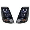 Lit Volvo VNL Blackout Projection Headlights With LED Bar 2004 & Newer Passenger Driver Front View