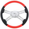18" Classic Combo Red Wood & Leather 4 Chrome Spoke Steering Wheel