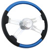 18" Classic Combo Blue Wood & Leather 4 Chrome Spoke Steering Wheel - Side