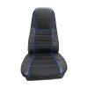 Sport Faux Leather Seat Cover With Front And Back Pockets Blue Trim