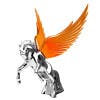 Chrome Fighting Stallion Hood Ornament With Illuminated Wings - Amber