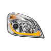 Chrome Projector Headlight With LED Dual Function Turn Signal Left Amber