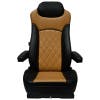 Economy High Back Diamond Pattern Leather Truck Seat With Lumbar Support - Black/Tan
