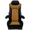 Economy High Back Diamond Pattern Leather Truck Seat With Lumbar Support - Black/Tan