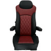 Economy High Back Diamond Pattern Leather Truck Seat With Lumbar Support - Black/Burgundy