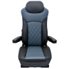 Economy High Back Diamond Pattern Leather Truck Seat With Lumbar Support -  - Black/BlueGrey