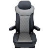Economy High Back Diamond Pattern Leather Truck Seat With Lumbar Support - Black/Grey