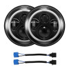 7" Round LED Halo Ring High & Low Beam Projector Headlight - Black Pair