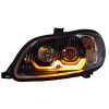 Freightliner M2 Blackout Projector Headlight Pair With Dual Function Sequential LED Light Bar - Amber Turn Signal