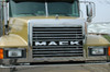 Mack CH Grill Surround Bug & Side Grill Deflector Combo On Yellow Truck