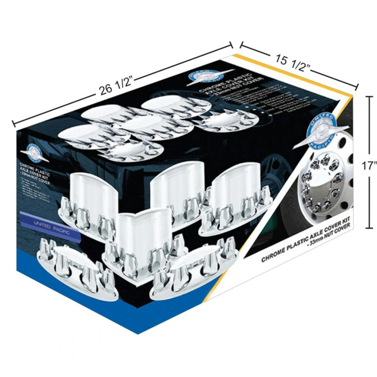 Complete Chrome Axle Cover Kit with 33mm Spiked ThreadOn Lug Nut Covers Raney's Truck Parts