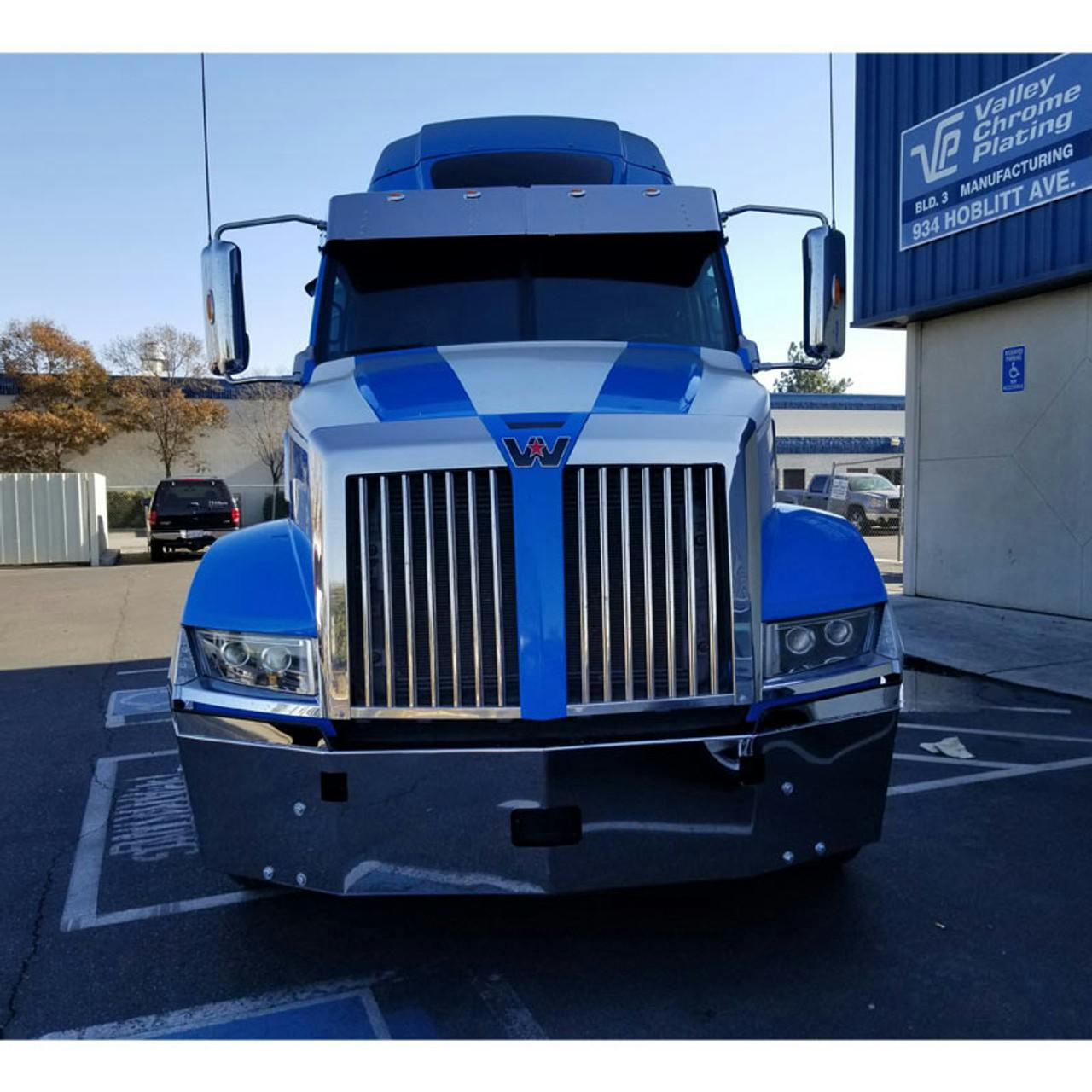 Western Star 5700XE Set Back Axle Chrome Bumper By Valley Chrome