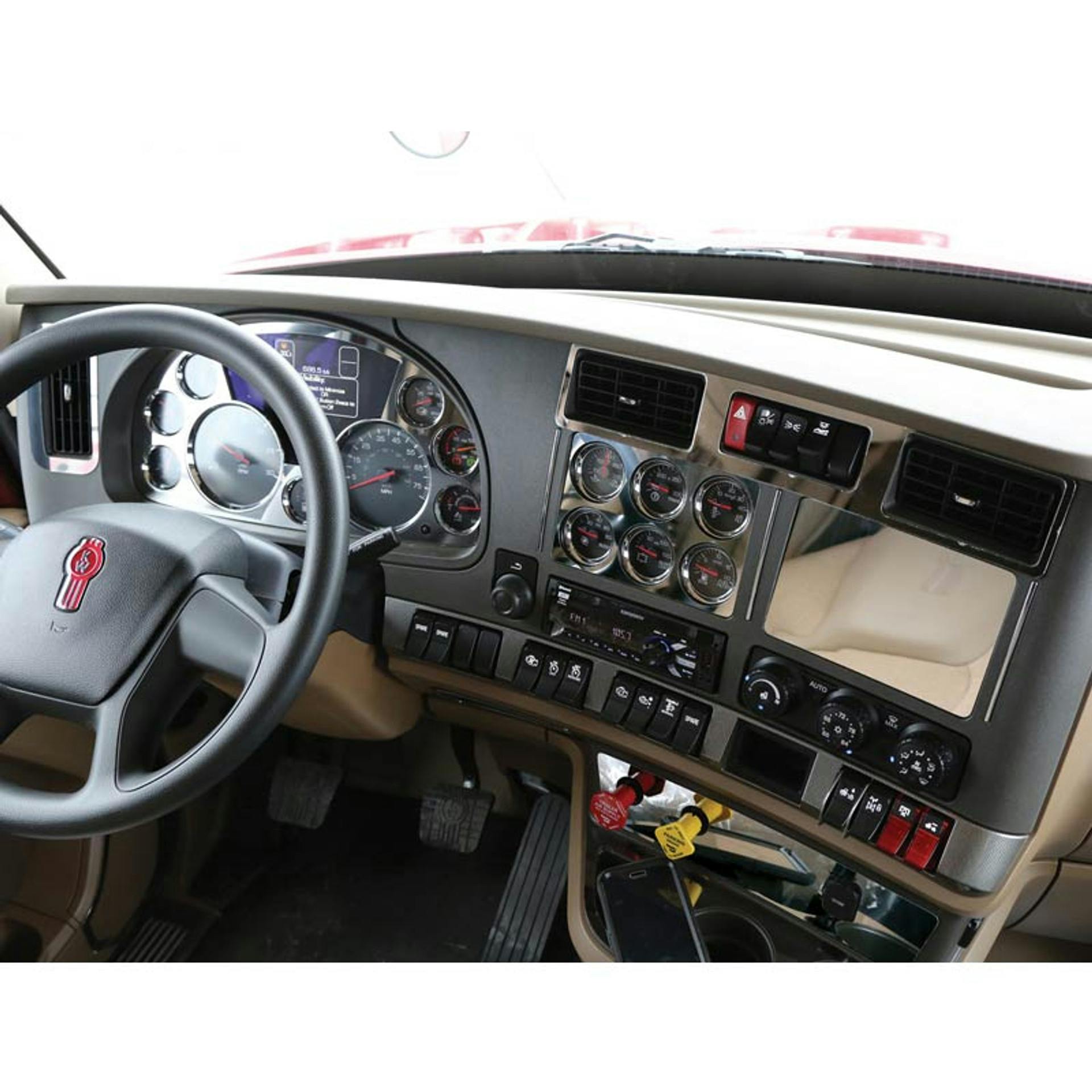 Kenworth T680 & T880 Six Gauge Cluster Above Radio Trim By RoadWorks