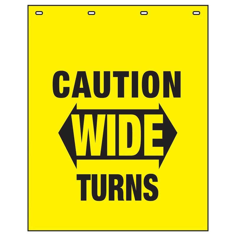 Caution "Wide Turns" Mud Flap 24" x 30" Raney's Truck Parts