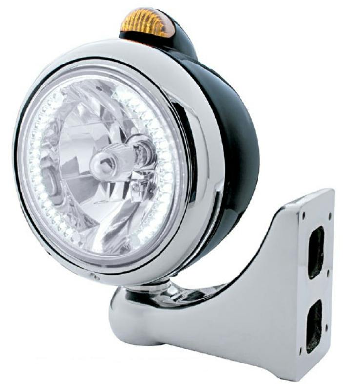 Black Guide Headlight H4 Bulb w/ Amber LED - Driver & Passenger - Raney ...