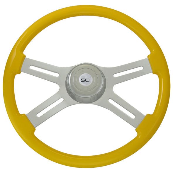 Classic Yellow 18" Steering Wheel With Chrome Bezel