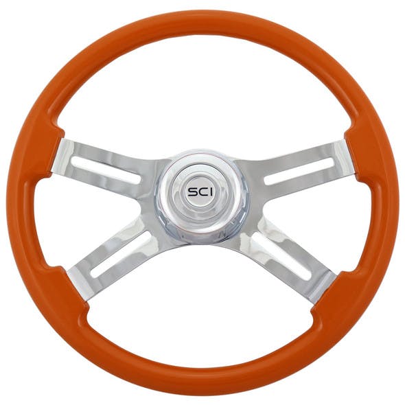 Classic Orange 18" Steering Wheel With Chrome Bezel