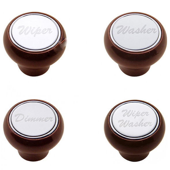 Wood Deluxe Dash Knob With Stainless Plaque