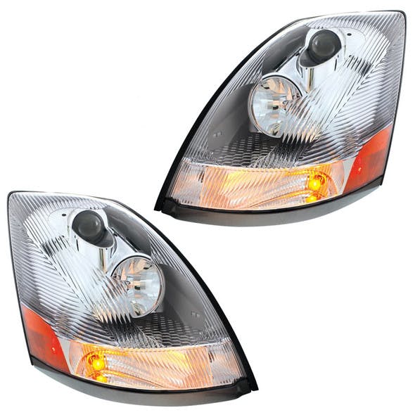 Chrome Volvo VNL Headlights - Driver and Passenger Lit