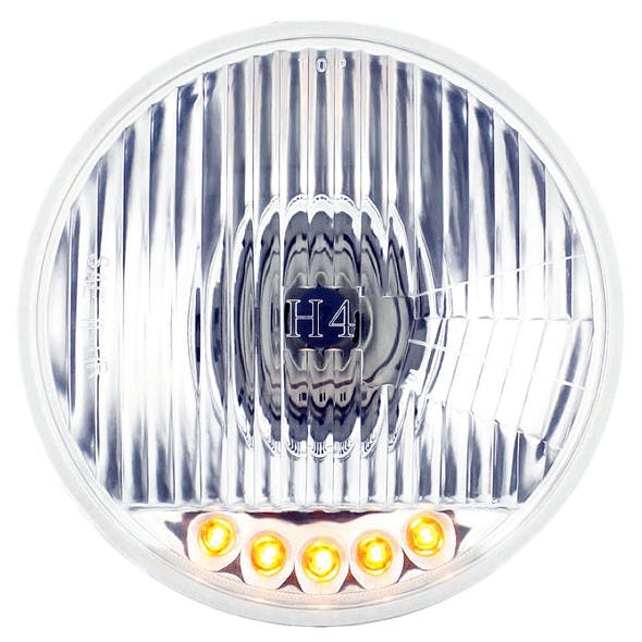 5 3/4" Round Crystal Headlight Bulb With Amber LED