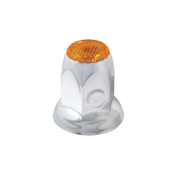 Push On 33mm Lug Nut Cover With Reflector Stainless Steel - Amber