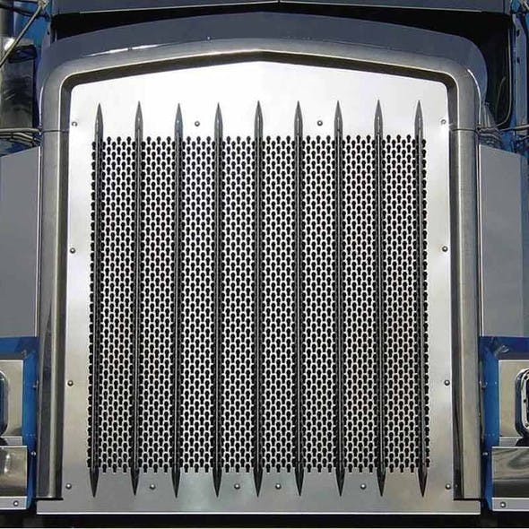 Kenworth W900 Punch Grill Insert Stainless Steel Close Up