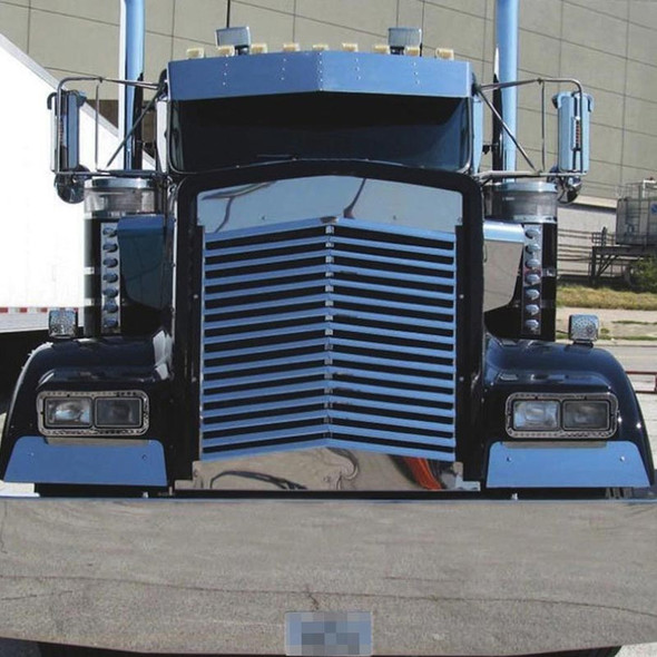 Kenworth W900L Angled Louvered Grill With 16 Bars On Black Truck
