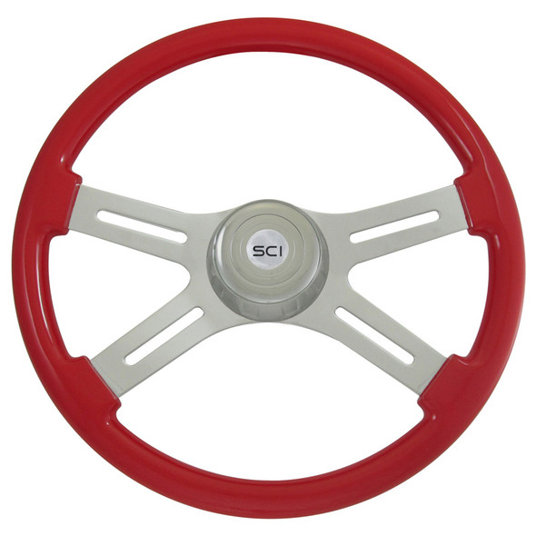 18" Classic Viper Red Steering Wheel With Chrome Bezel