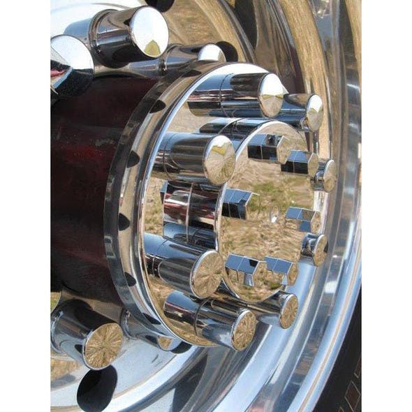 Lifetime Chrome Rear Axle Cover With Top Hat Style Nut Covers -Close Up