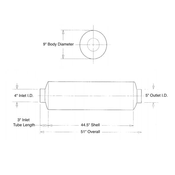 9" Muffler For International 8100 Mack Granite CV MR LE R Measurement Diagram