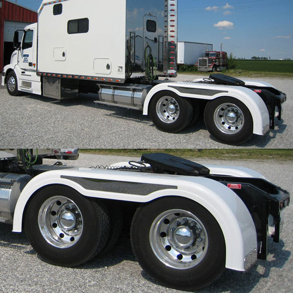 Semi Truck 103" Fiberglass Full Fender Set With Brackets Painted White With Trims