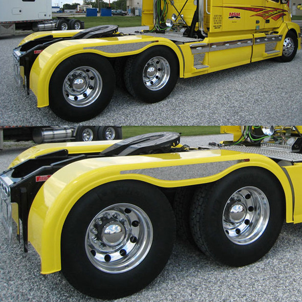 Semi Truck 101" Fiberglass Full Fender Set With Brackets Painted Yellow