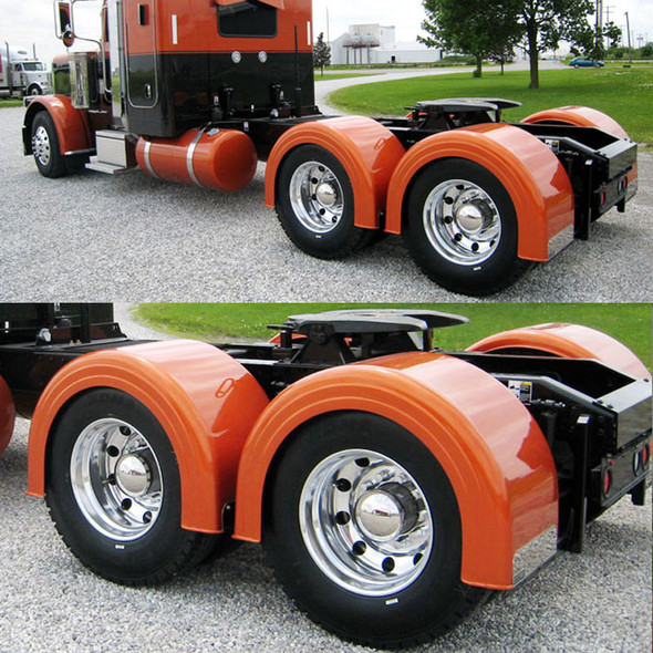 Semi Truck Fiberglass Super Single Single Axle Fender Set Painted Orange