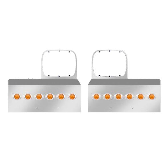 Peterbilt 378 379 Stainless Steel Single Headlight Mount Fender Guards With 6 Amber Lens P3 LEDs