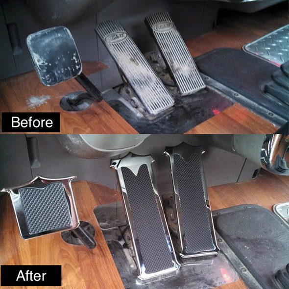Peterbilt Chrome Plated Billet Aluminum Foot Pedal Set Before & After