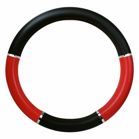 18" Red And Black Steering Wheel Cover With Chrome Trim