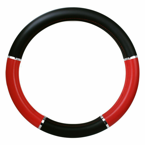 18" Red And Black Steering Wheel Cover With Chrome Trim