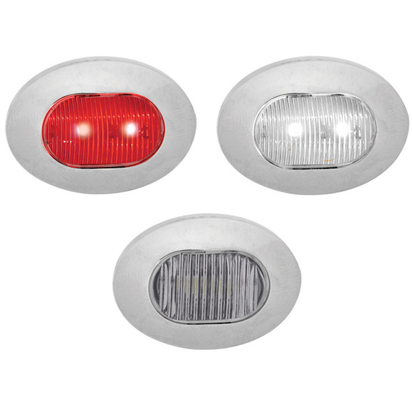 Mini Oval Button Dual Revolution Red And White LED Marker Light