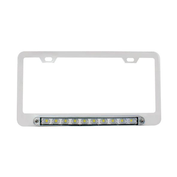 Chrome Deluxe License Plate Frame With 10 White LED 9" Light Bar Unlit