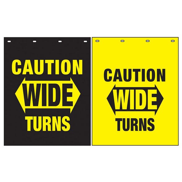 Polyguard Caution "Wide Turns" 24" x 30" Mud Flap Black Yellow