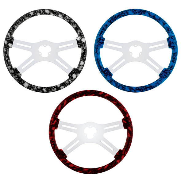 18" Skull Steering Wheel With Hydro-dip Finish Wood Black, Blue, Red