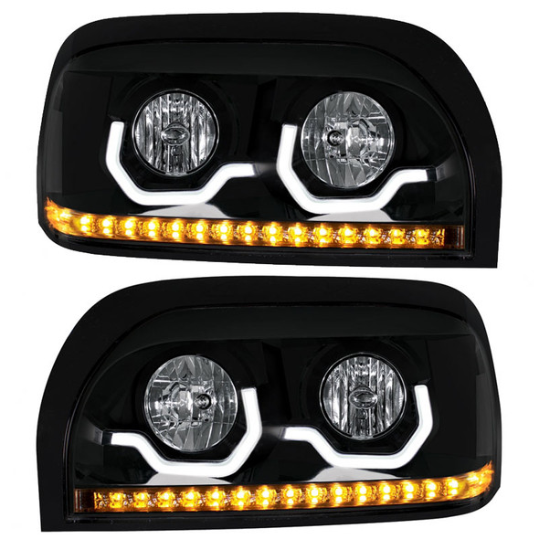 Freightliner Century Blackout Projection Headlight With LED Light Bar And Turn Signal - Both Sides