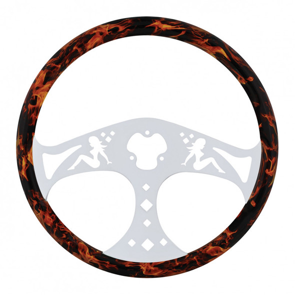 18" Flame Hydro-Dipped Finish "Mudflap Girl" Steering Wheel
