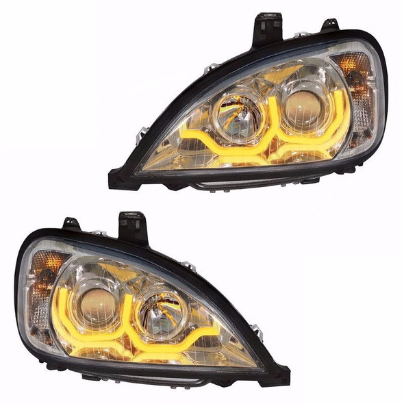 Freightliner Columbia Chrome Projection Headlight w/ Dual Function LED Bar - Both Side