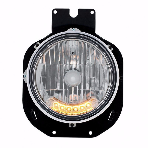 Freightliner Century Crystal Headlight with 6 Amber Auxiliary LED Front View