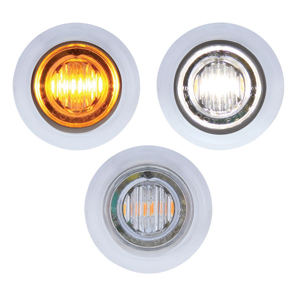 3 LED Amber & White Dual Color Mini Clearance Marker Light With Bezel
