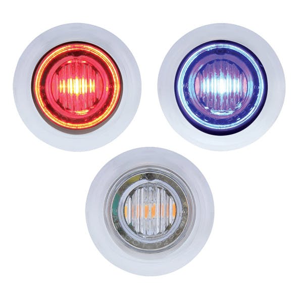 3 LED Red & Blue Dual Color Mini Clearance Marker Light With Bezel