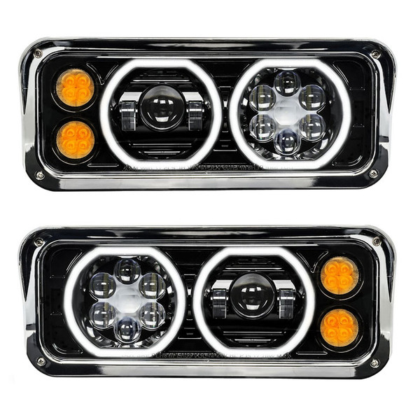 LED Projector Headlight Assembly With Black Finish Turn Signal On