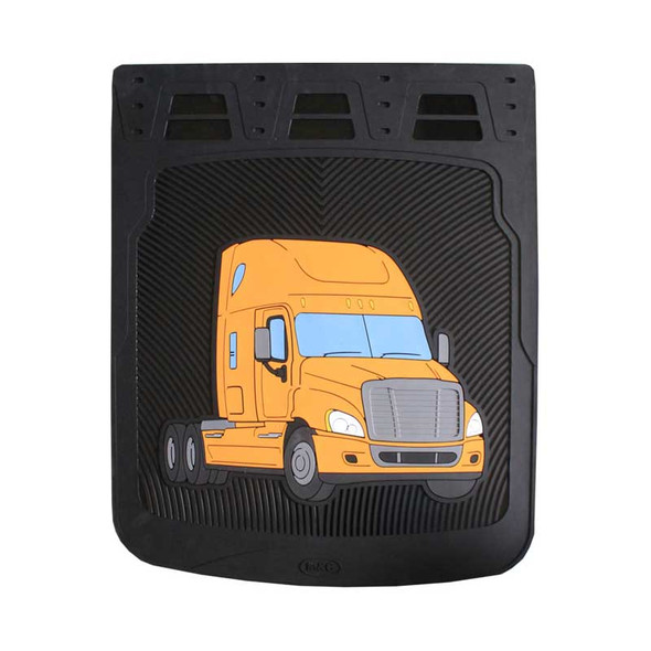 24" Freightliner Cascadia Rubber Mud Flaps With Black Background Yellow