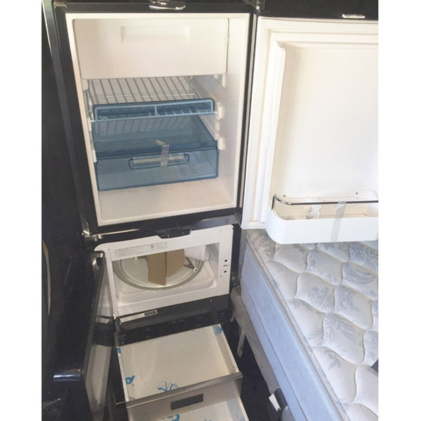 Kenworth W900 Refrigerator & Storage Solution Glossed Black Finish Drawers Open
